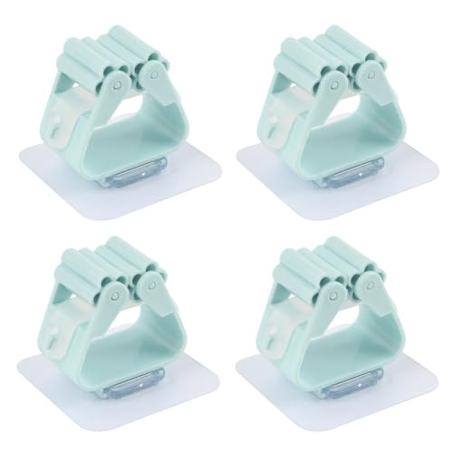 Broom And Mop Holder Clip 4 Pcs Mop Broom Wall Mounted Heavy Duty With Plastic Hooks Hanger No Drilling Mop Gripper For Home Bathroom Kitchen (green) - color: green