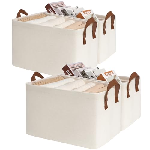 CHICVITA 30L Large Fabric Closet Baskets for Shelves, 4Pack, Beige - color: Beige 4-Pack, size: 16 ¾" L x 11" W x 9 ¾" H