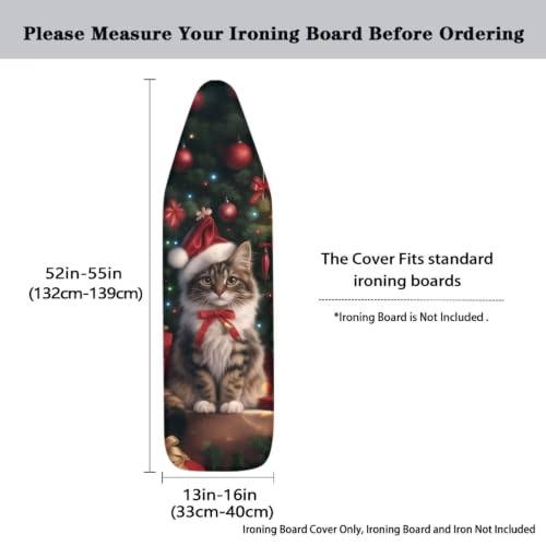 Flashideas Christmas Cat Ironing Board Cover and Pad Standard Size Ironing Board Cover and Pad Ventilate Extra Wide Ironing Pad for Table Modern Design - color: Christmas Cat