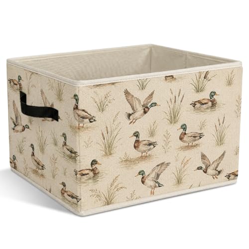 Mallard Duck Foldable Storage Bins with Handles, Rustic Ducks Animal Decorative Storage Basket for Organizing Clothes Tools Books, Duck Nursery Decor Gift for Boys Girls Bedroom Playroom - color: Mallard Duck