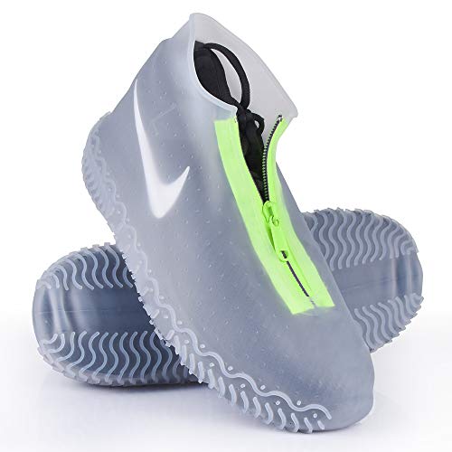 Shiwely Silicone Waterproof Shoe Covers, reusable upgraded overshoes with waterproof zipper, Resistant Rain Boots Non-Slip Washable Protection for Women, Men (L (Women 7.5-10.5, Men 6.5-9), White) - color: White, size: L (Women 7.5-10.5, Men 6.5-9)