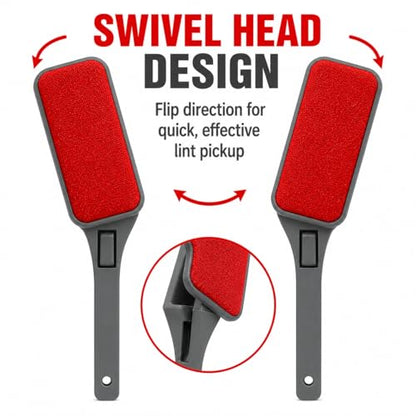 Reusable Lint Brush for Clothes, Double Sided Pet Hair Remover Brush with Swivel Head, Fabric Lint Remover for Couch, Furniture, Bedding and Upholstery