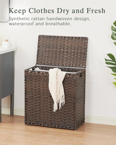 SETVSON Laundry Hamper with Lid Wicker Laundry Basket 112L PE, Brown - color: Brown, size: 29.6 Gal