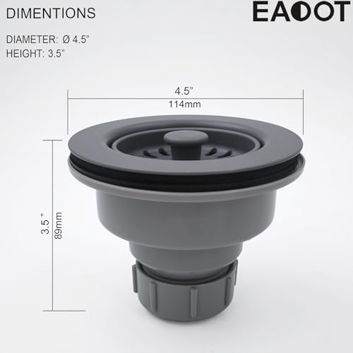 3-1/2 Inch Polymer Urban Gray Sink Drain Assembly with Basket Strainer and Stopper for Quartz, Granite or Fireclay Kitchen Sinks - color: Urban Gray