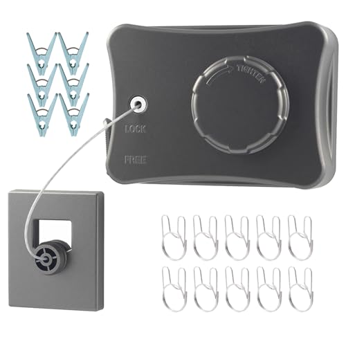 Retractable Clothesline Indoor Clothes Line for Hanging Dry and Wet Clothes on Heavy Duty Outdoor Clothing Lines 16.7 ft (Gray) - color: Gray