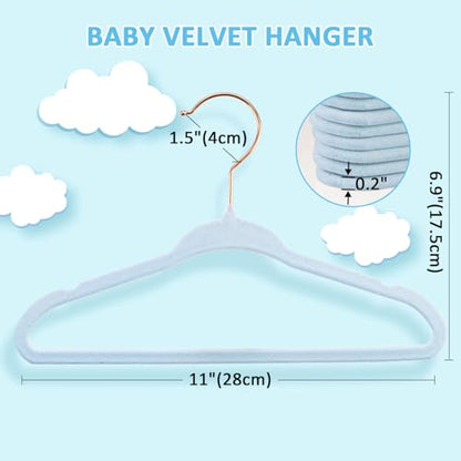 Tonswachic 30-Pack 11 Inch Baby Closet Hangers with 10 Clips - Soft Velvet Non-Slip Hangers for Infant & Toddler Clothes - Blue - color: Blue, size: 30 Pack