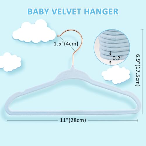 Tonswachic Baby Hangers 50 Pack - 11 Inch Premium Velvet Non Slip Kids Hanger for Infant & Toddler Clothes - 0.2" Ultra Thin Baby Closet Hangers with 10 Hanger Clips - Blue - color: Blue, size: 50 Pack