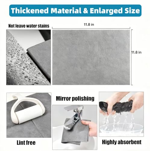 Thickened Magic Cleaning Cloths - 5 Pack Premium, Streak/Lint/Scratch-Free for Cars, Ultra-Absorbent Reusable Rags for Screens, Glass, Windows, Kitchen & Mirror, Durable, Gray (11.8''x11.8'')