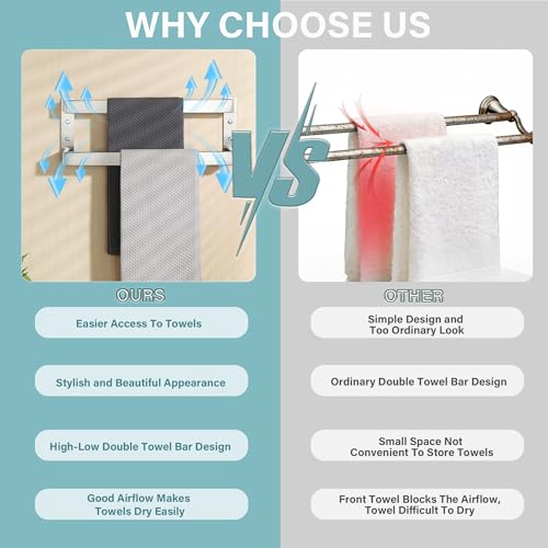 Alise Double Towel Bar, 16" Double Towel Racks for Bathroom, Brushed Nickel - color: Brushed Nickel, size: 16-inch