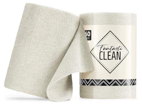 Fantasticlean Microfiber Cleaning Cloth Roll, 60 Pack, 8" x 8", Off White - color: Off-white