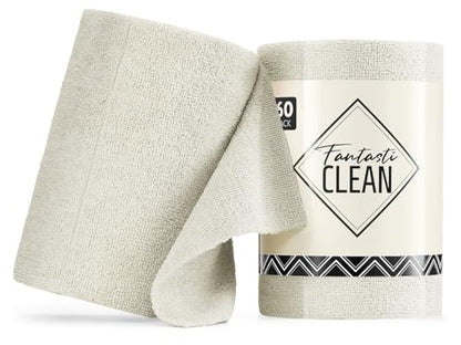 Fantasticlean Microfiber Cleaning Cloth Roll, 60 Pack, 8" x 8", Off White - color: Off-white