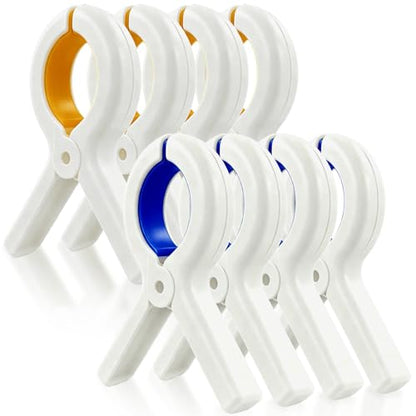 8 Pack Beach Towel Clips for Beach Chairs, Large Heavy Duty Towel Clips for Pool Chair Cruise Boat Lounge Chair, Strong Grip Clothes Pins for Beach, Pool, Camping, Laundry, Beach Accessories - White