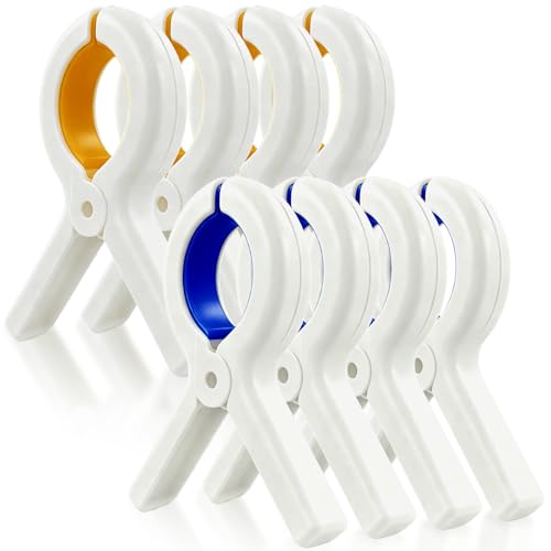 8 Pack Beach Towel Clips for Beach Chairs, Large Heavy Duty Towel Clips for Pool Chair Cruise Boat Lounge Chair, Strong Grip Clothes Pins for Beach, Pool, Camping, Laundry, Beach Accessories - White