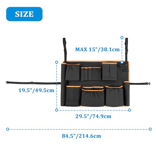 HODRANT Trash Can Caddy Bag with 13 Pockets Fit 32-55 Gallon Garbage Bin - color: Black with orange edge