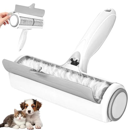 Roller Pet Hair Remover – Reusable Lint Roller for Dog & Cat Hair on Furniture, Couch, Carpet, Rugs, Bedding & Car – Portable, Eco-Friendly (White Gray)