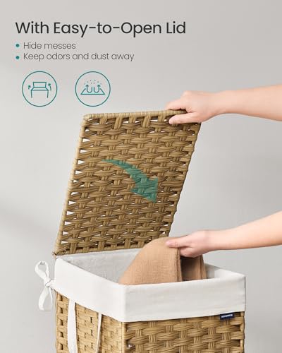 SONGMICS Laundry Hamper with Lid, 9.5 Gal (36 L) Synthetic Rattan,Foldable - color: Goose Yellow, size: 36 L