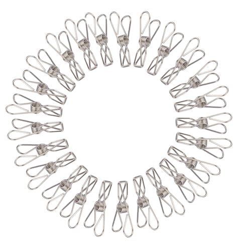 Small Chip Clips, 40 Pcs 1.7 Inch Stainless Steel High Elasticity Good Persistence for Clothespins, Paper Clips, Food Bag Clips, Clothes Pins (40)