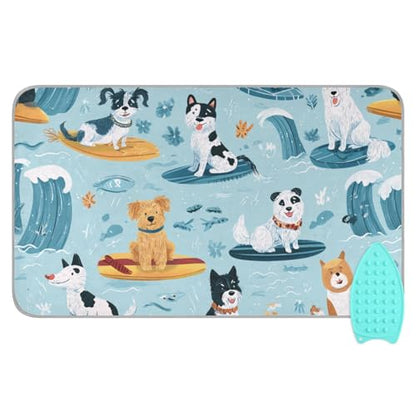 Ironing Mat Pad for Table Portable Travel Iron Blanket Ironing Board Covers Pressing Mat Heat Press Pads 27.6x47.2 Inches Blue Summer Dogs on Surfboards40 - color: Blue Summer Dogs on Surfboards40
