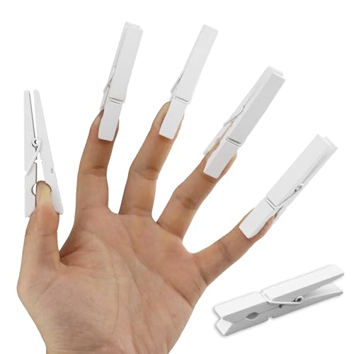 HEEHEE 24 PCS 2.83 Inch White Wooden Clothespins Strong Spring Grip Durable Natural Wood Texture Multipurpose for Crafts Laundry Photo Hanging - size: White 2.83x0.39" (7.2x1cm)-24 PCS