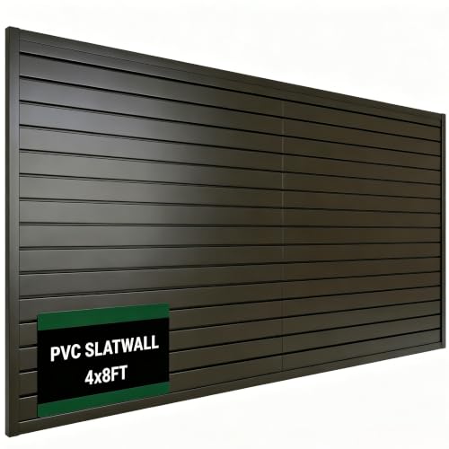 Slat Wall Paneling 4x8 ft Garage Organizer Storage Systems, Heavy Duty PVC Slatwall Panels for Garage Organizer Product, PVC Wall Mounted Tool Storage Slate Board for Home and Workshop (Black) - color: Black, size: 4X8FT