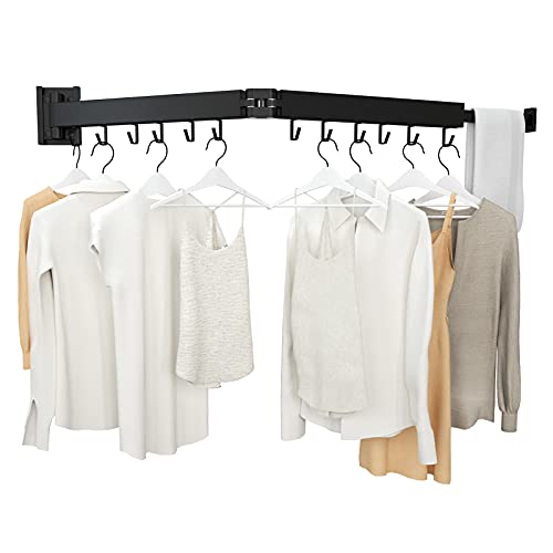 Kelisiting Wall Mount Clothes Drying Rack, 2-Fold Foldable & Sturdy Laundry Drying Rack Wall Mounted, [No Drilling] Space Saver for Laundry, Balcony, Bathroom, Patio, Dormitory, Apartment-Black - color: Black, size: 2-Fold-Classic