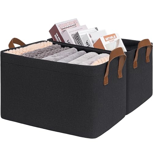 CHICVITA 30L Large Fabric Closet Bins for Shelves, 2Pack, Black - color: Black, size: 16 ¾" L x 11" W x 9 ¾" H