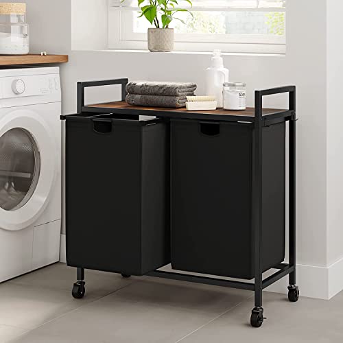 WOWLIVE Double Laundry Hamper with Wheels, Rolling Laundry Basket Organizer - color: Black, size: 110l (30.0 x 13 x 32 Inches)