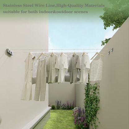 Danpoo Retractable Clothesline, Anti-Sag Adjustable Knob Heavy-Duty Clothes Line for Indoors/Outdoors with 2 * 13.8ft Stainless Steel Wire, Laundry Wall Drying Solutions, Gray - style: Grey