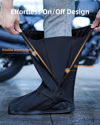 Rain Shoe Covers with Zipper, Waterproof Rain Gear Overshoes, Black - size: Large