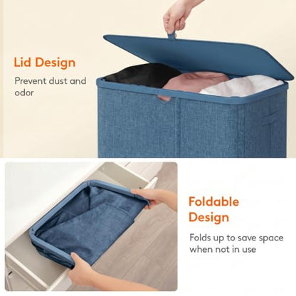 Lifewit 185L 3 Section Laundry Hamper with Lid, Laundry Basket, Dark Blue - color: Dark Blue, size: 185L