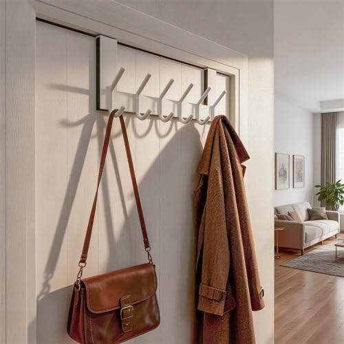 WEBI Over The Door Hooks,Door Hanger Over The Door Towel Rack,Door Coat Towel Hanger Door Coat Rack 6 Hooks for Hanging Clothes,Jacket,Hats,Bathroom,White,2 Packs - color: White, size: 2 Pack