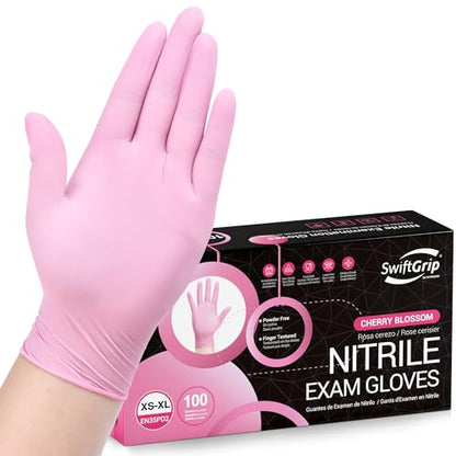 SwiftGrip Pink Nitrile Gloves, 3-mil, Industrial Gloves Disposable Latex Free, for Cleaning & Esthetician, Rubber Powder-Free, 100-ct Box (X-Large) - size: X-Large