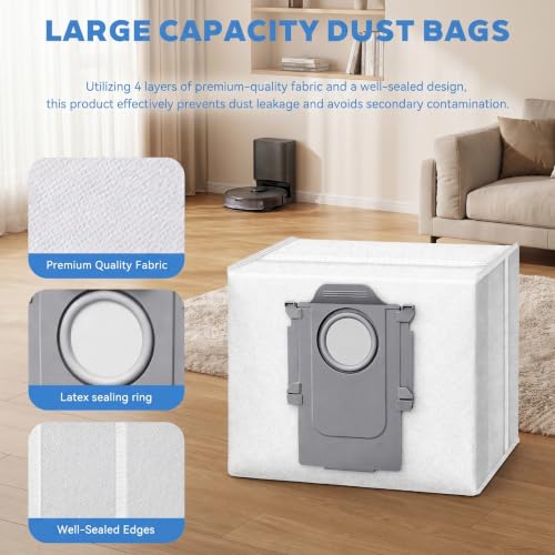 6 Pack Vacuum Bags for Roborock Q7 M5+, Q10 S5+, Q10 X5+, Q5 Max+, S8+