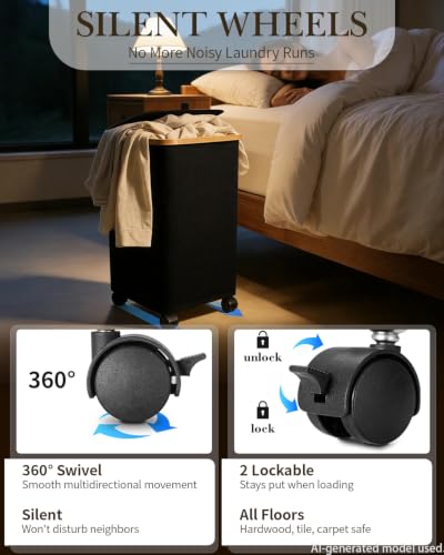 Laundry Hamper with Wheels, 75L Rolling Laundry Basket, Removable Inner Bag - color: Black, size: 75L