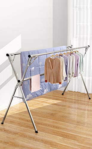 AIODE Clothes Drying Rack for Laundry Foldable Free of Installation Adjustable Stainless Steel Garment Rack - size: 59 inch