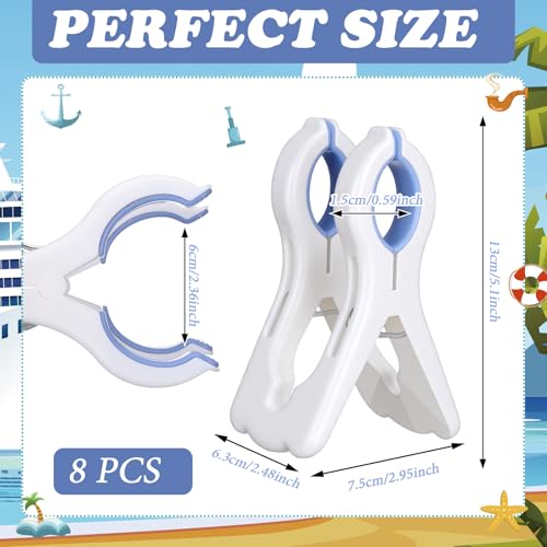 Hushee 8 Pack Marine Boat Rail Towel Clips Storm Proof Large Clips Pontoon Boat Towel Organizer Multi-Purpose Outdoor Laundry for Beach Pontoon Fishing Cruise Travel (Blue White,Double-Claw) - color: Blue White, style: Double-claw