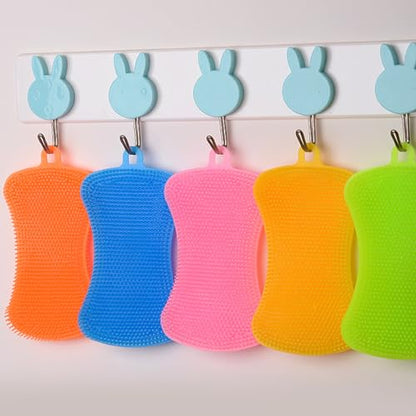 6 PCS Silicone Dish Sponges, Super Durable Safe and Dry Fast Silicone Sponge, Multi-Purpose Sponge Kitchen Gadgets, Reusable Rubber Kitchen Dish Dishes Fruits Vegetables Washing Cleaning Sponge Brush.