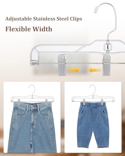 AMKUFO Pants-Hangers-with-Clips-30-Pack, 14 Inch Clear-Plastic-Skirts-Hangers-with-Adjustable-Clips for Shorts Jeans Trousers, Clothes-Hangers Non-Slip Clip-Hangers - size: 30 Pack