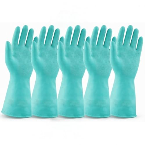 LADWA 5 Pairs Non-Slip Household Cleaning Reusable Dishwashing Gloves for Kitchen Washing Dishes Bathroom Gardening & Home Tasks Flexible Long-lasting & Waterproof Gloves Perfect for Woman Men (Green) - color: Green, size: Pack of 5