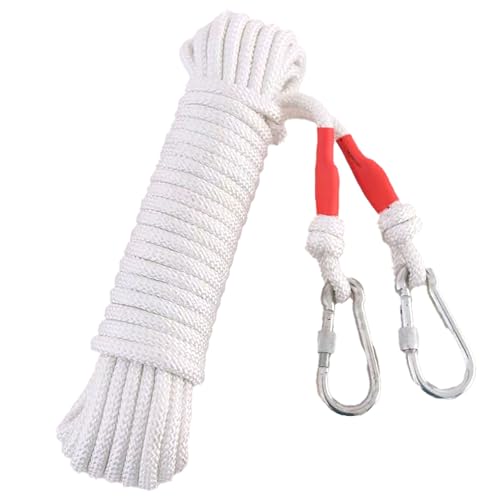 50 Feet Bold Clothline with 2 Hooks, 8 mm Diameter White Nylon High-Strength with Bold Steel Wire for Hanging Bed and Cloth (White)