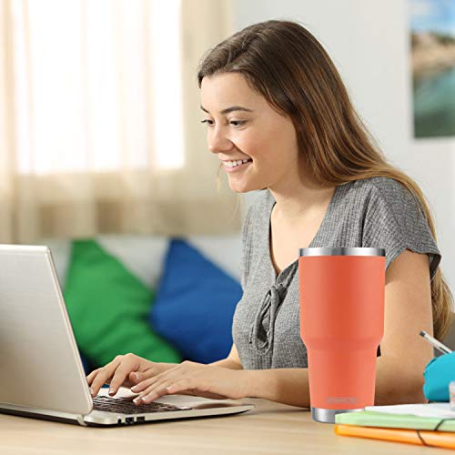 D·S 30oz Orange Tumbler Double Wall Vacuum Insulated Travel Coffee Mug - color: Orange