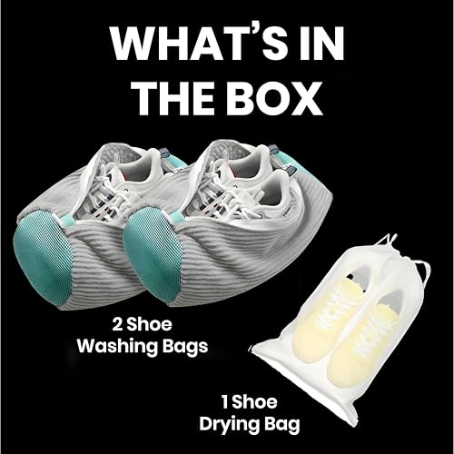 Shoe Washing Machine Bag for Washer & Dryer – Reusable Laundry Shoe Cleaning Bags for Sneakers, Tennis Shoes & Trainers – Zippered Mesh Shoe Washer Protector, Grey (2 Pack) - color: Gray