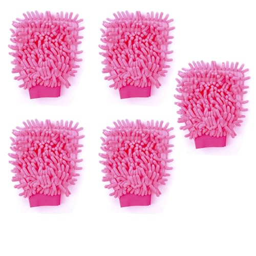 SagaSave Multi-Function Microfiber Gloves Cleaning Dusting Cleaning Gloves Home Cleaning Gloves Truck Auto Gloves - color: 5 Pcs Pink