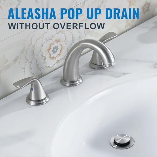 ALEASHA Pop Up Sink Drain Without Overflow, Bathroom Sink Drain Vessel Sink Stopper Pop Up Sink Drain Stopper, Pop Up Drain for Bathroom Sink Drain Strainer for Hair Catcher,Brushed Nickel - color: Brushed Nickel, style: Without Overflow