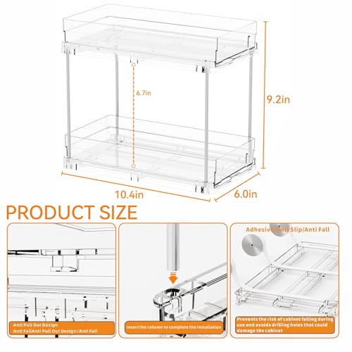Yieach 4 Set Bathroom Organizers and Storage,2 Tier Clear Under Sink Organizer and Medicine Cabinet Organizer for Kitchen,Pantry Storage,Pull Out Drawers for Skincare,Pill Bottle,Spice Organization