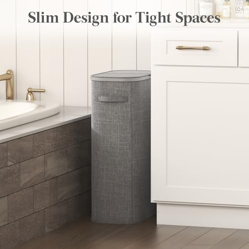 Lifewit Slim Laundry Basket with Lid and Removable Bag, 65L, Gray - color: Gray, size: 65L