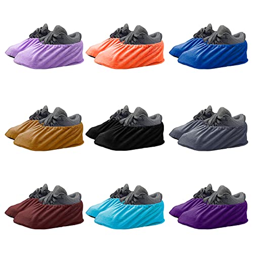 9 Pairs Reusable Shoe Covers for Indoors,Washable Shoe Covers Bowling Shoe Covers Reusable,Non Slip Shoe Covers Foot Service for Indoor Household Office Laboratory 12inch (9-colors) - color: 9-colors