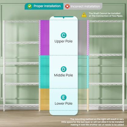 SINGAYE 5 Metal Shelves Wire Shelving Storage Shelf Adjustable Unit Pantry - color: White, size: 5 Tier 14"Dx24"Wx59.5"H