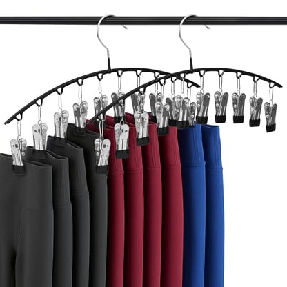 2-Pack Legging Hangers, Space-Saving Closet Organizer with 20 Stainless Steel Clips Total, Holds 20 Leggings, Yoga Pants, Skirts and Scarf | Anti-Slip Multi Clip Hangers