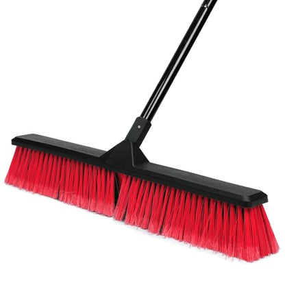24" Push Broom with 63" Long Handle, Heavy Duty Broom for Floor Sweeping, Stiff Bristles Broom Brush for Workshop, Garage, Concrete, Patio and Deck